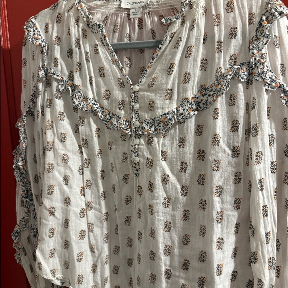 Calligraphie Ivory and cream/light brown Floral Blouse